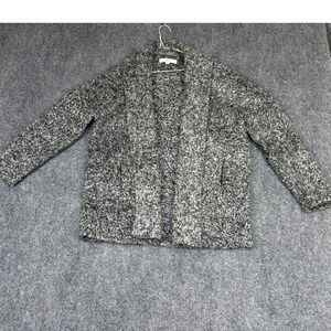 LOFT Cardigan Women XS/S Grey Boucle Wool Blend Shawl Collar Open Front Sweater